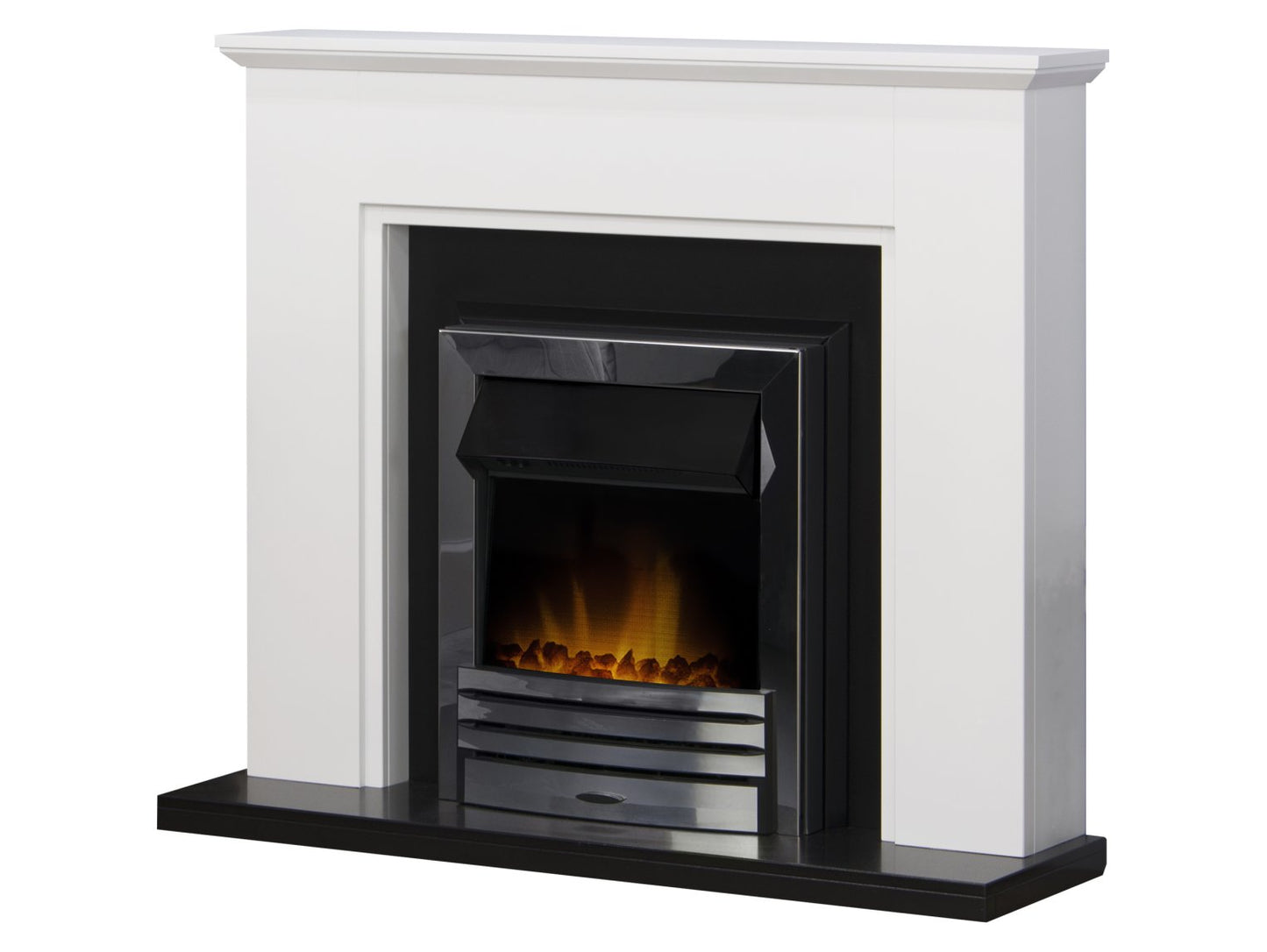 Adam Greenwich Fireplace Suite Pure White & Black + Eclipse Electric Fire Chrome, 45"