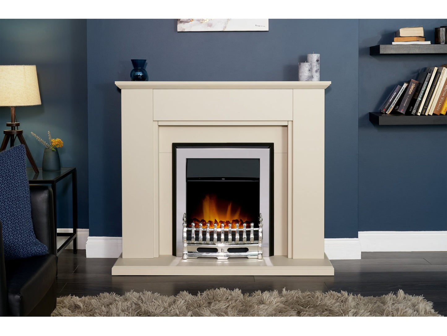 Adam Greenwich Fireplace Stone Effect + Blenheim Electric Fire Chrome, 45"