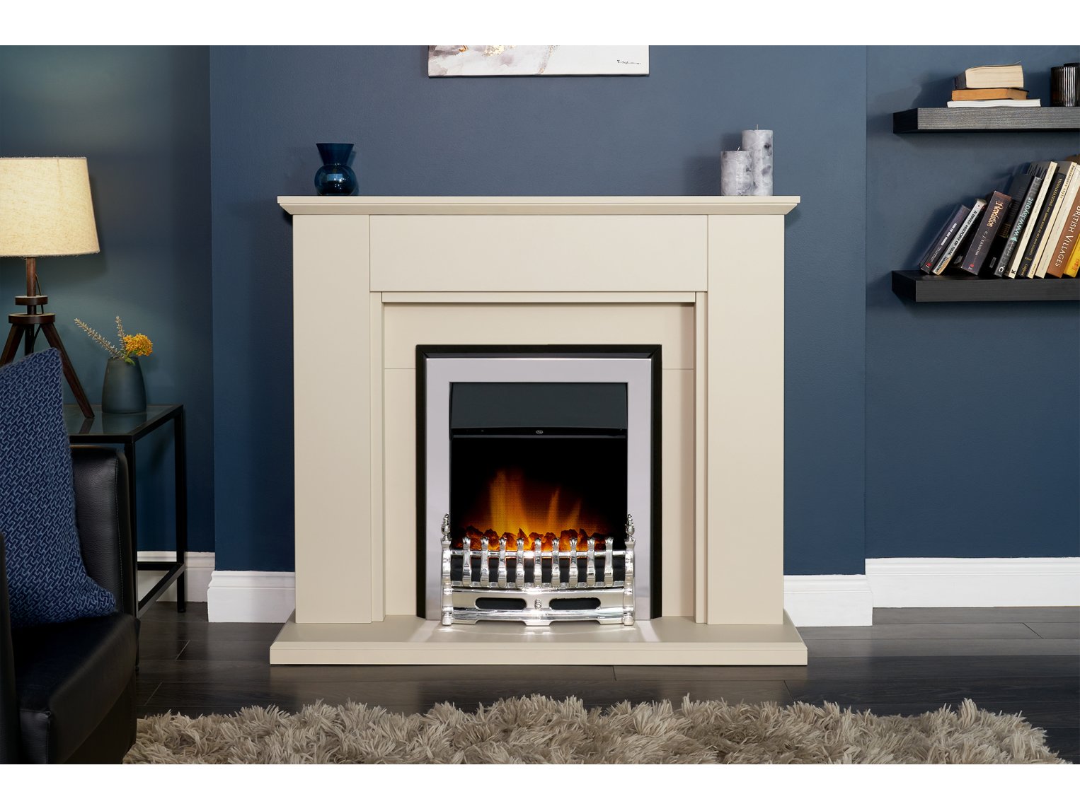 Adam Greenwich Fireplace Stone Effect + Blenheim Electric Fire Chrome, 45"