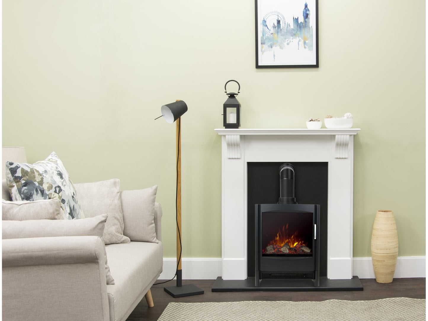 Adam Harrogate Surround Pure White + Keston Electric Stove, 39"
