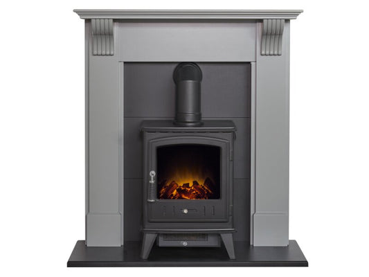 Adam Harrogate Stove Fireplace in Grey & Black w Aviemore Electric Stove in Black, 39"