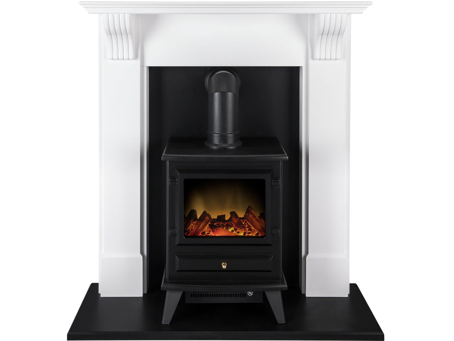 Adam Harrogate Surround in Pure White with Hudson Electric Stove, 39 Inch