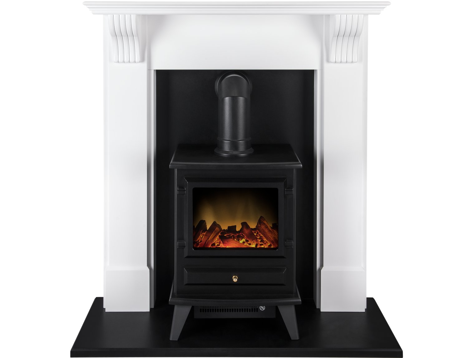 Adam Harrogate Surround in Pure White with Hudson Electric Stove, 39 Inch