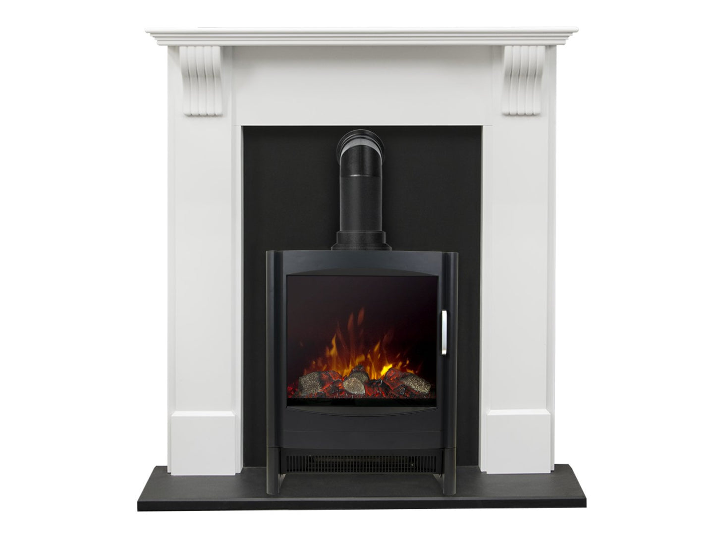 Adam Harrogate Surround in Pure White with Keston Electric Stove, 39 Inch