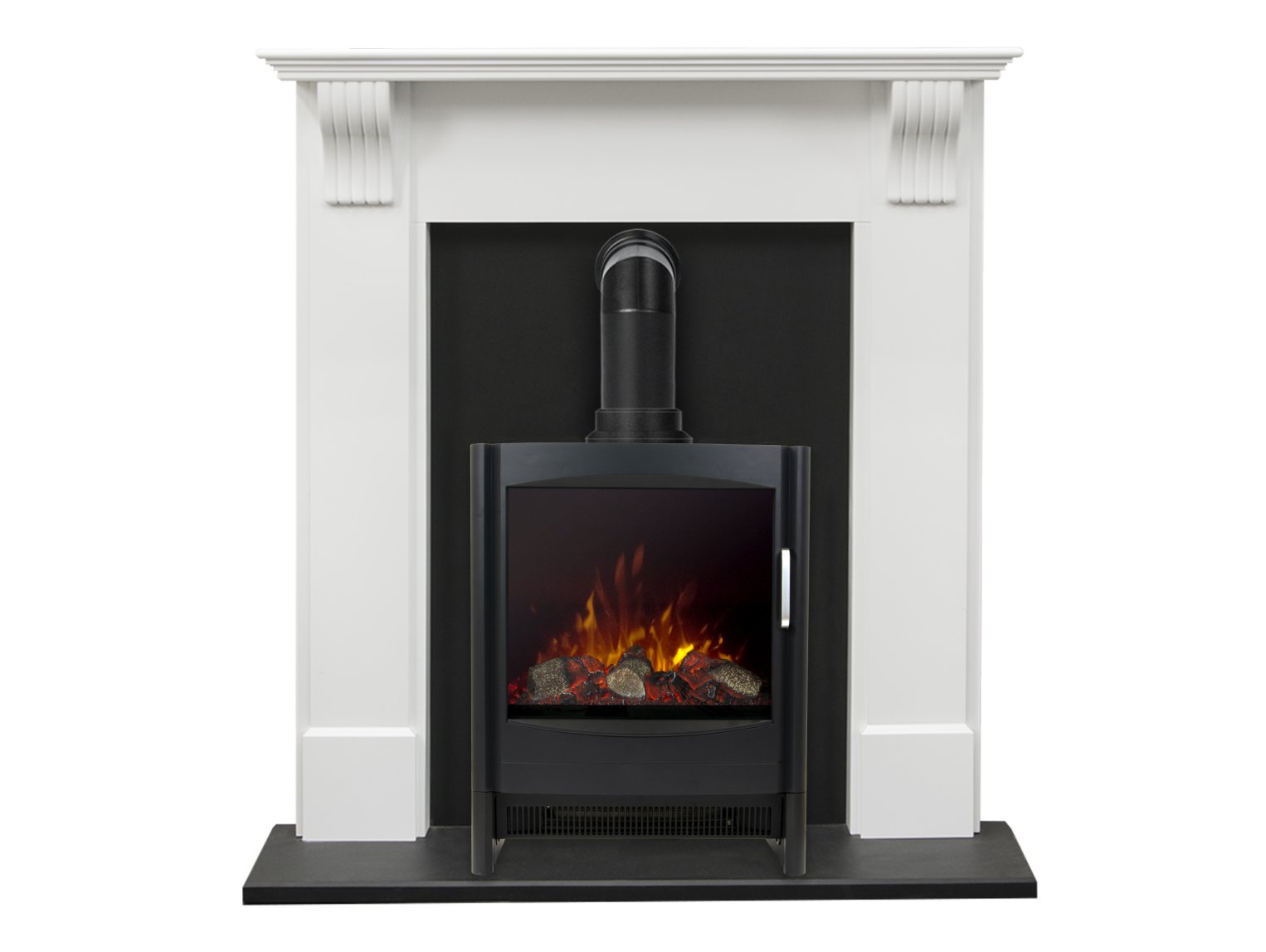 Adam Harrogate Surround in Pure White with Keston Electric Stove, 39 Inch