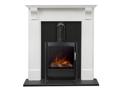 Adam Harrogate Surround in Pure White with Keston Electric Stove, 39 Inch