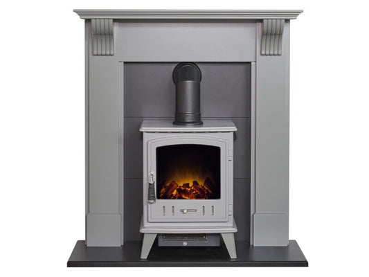 Adam Harrogate Stove Fireplace in Grey & Black w Aviemore Electric Stove in Grey, 39"