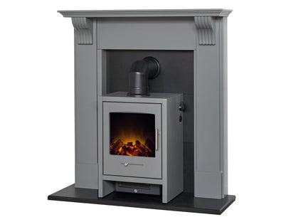Adam Harrogate Stove Fireplace in Grey & Black w Bergen Electric Stove in Grey, 39"