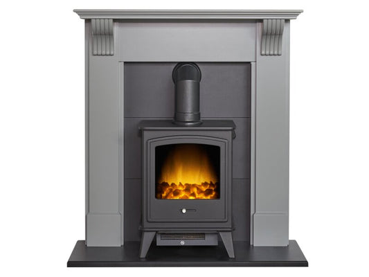 Adam Harrogate Stove Fireplace in Grey & Black w Dorset Electric Stove in Black, 39"