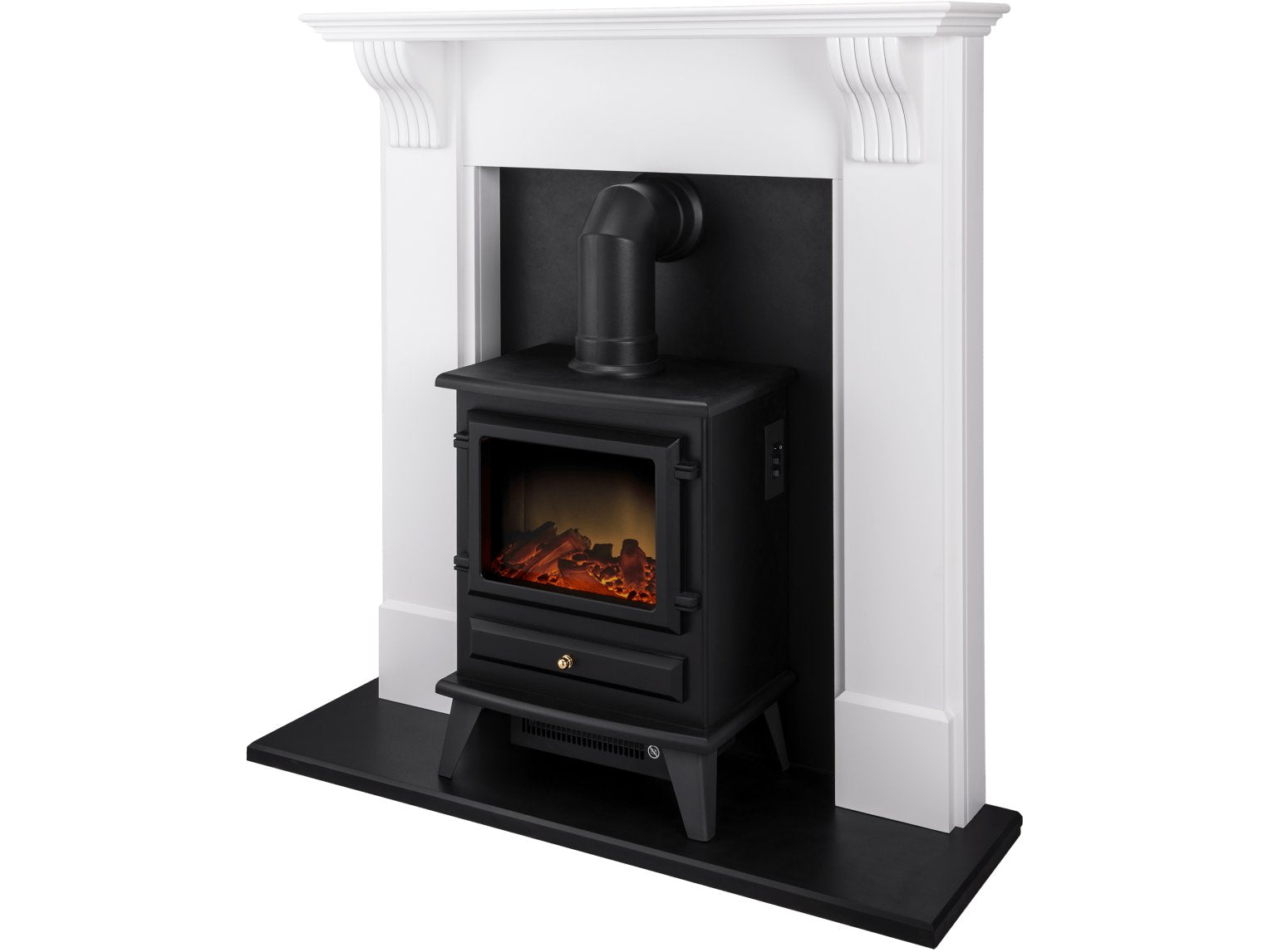 Adam Harrogate Surround Pure White + Hudson Electric Stove, 39"