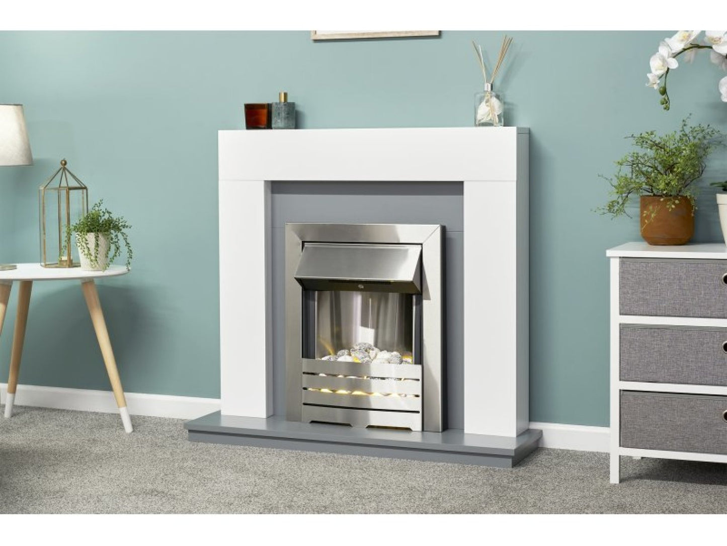 Adam Helios Electric Inset Fire Heater Brushed Steel