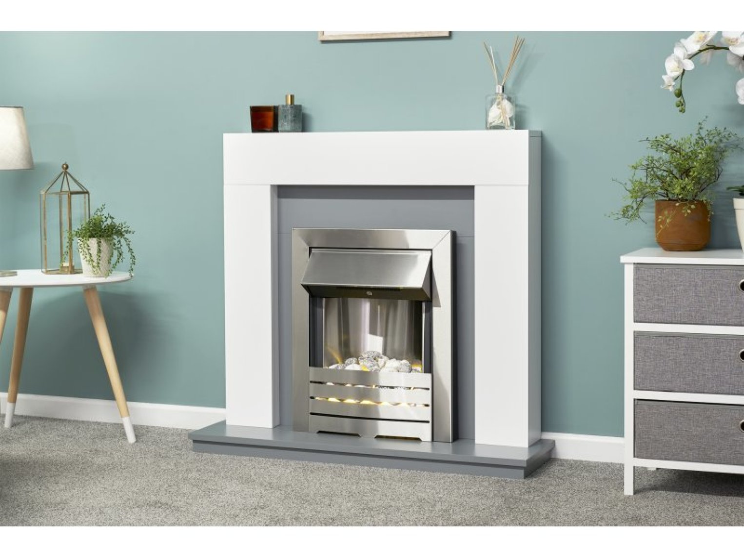 Adam Helios Electric Inset Fire Heater Brushed Steel