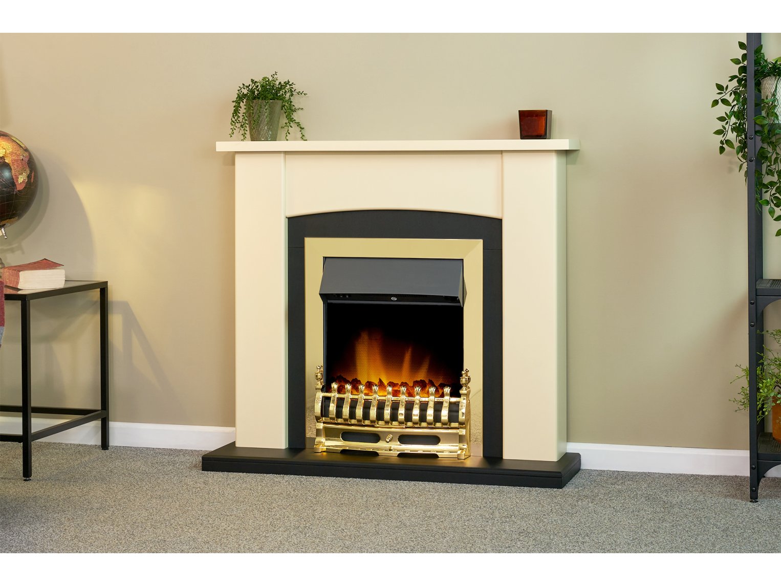Adam Holden Fireplace Cream & Black + Blenheim Electric Fire Brass, 39"