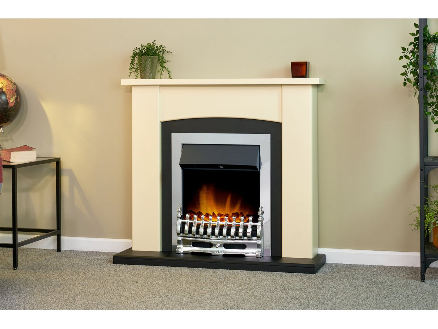 Adam Holden Fireplace Cream & Black + Blenheim Electric Fire Chrome, 39"