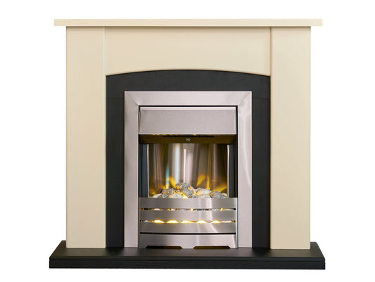 Adam Holden Fireplace in Cream & Black with Helios Electric Fire in Brushed Steel, 39 Inch