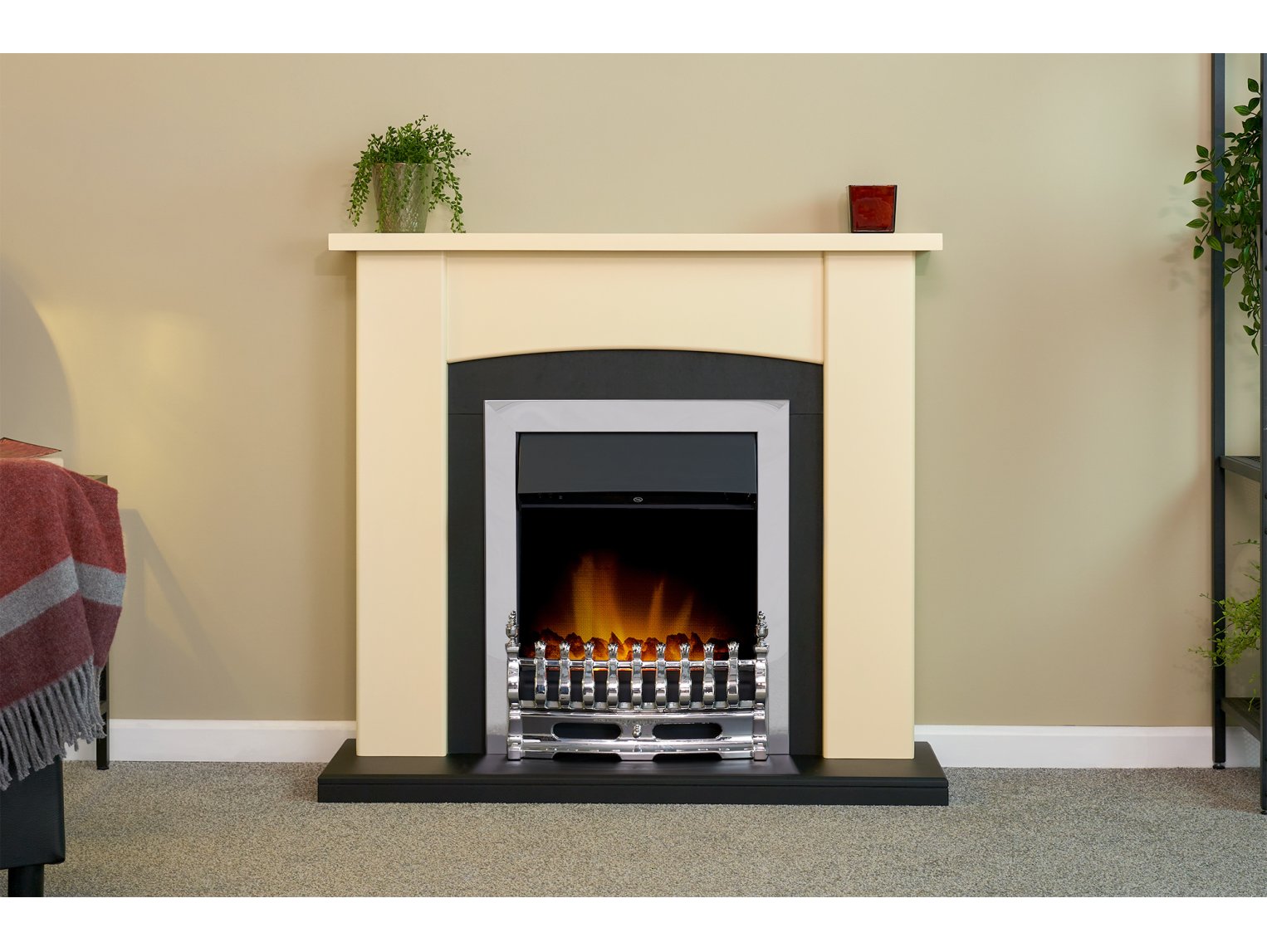 Adam Holden Fireplace Cream & Black + Blenheim Electric Fire Chrome, 39"