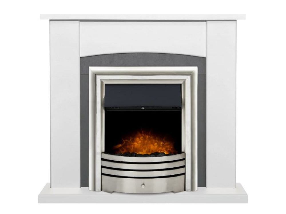 Adam Holden Fireplace in Pure White & Grey/White with Astralis Electric Fire in Chrome, 39 Inch