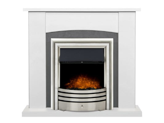 Adam Holden Fireplace in Pure White & Grey/White with Astralis Electric Fire in Chrome, 39 Inch