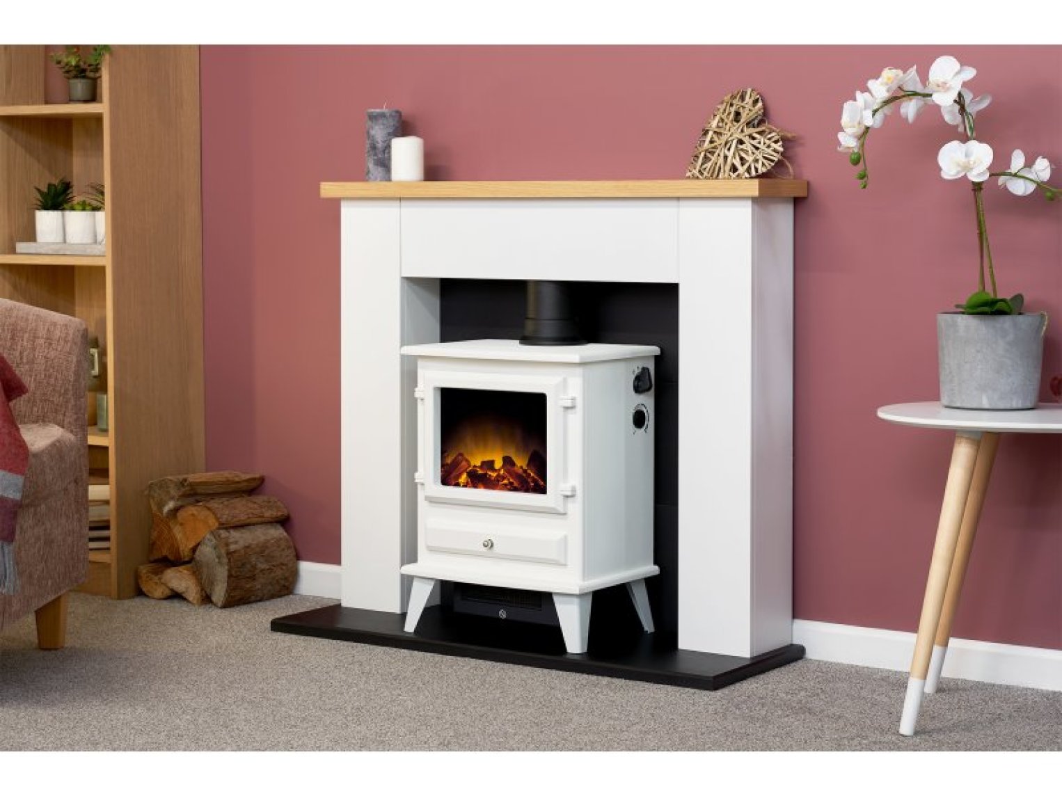 Adam Hudson Electric Stove Textured White + Straight Stove Pipe