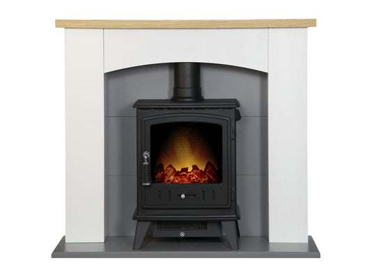 Adam Huxley in Pure White & Grey with Aviemore Electric Stove in Black, 39 Inch