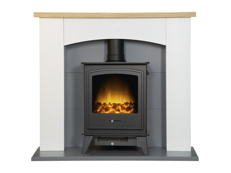Adam Huxley in Pure White & Grey with Dorset Electric Stove in Black, 39 Inch