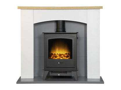 Adam Huxley in Pure White & Grey with Dorset Electric Stove in Black, 39 Inch