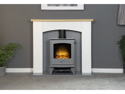 Adam Huxley in Pure White & Grey with Dorset Electric Stove in Grey, 39 Inch