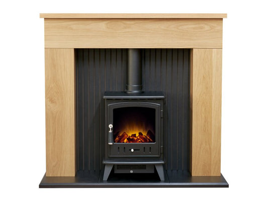 Adam Innsbruck Stove Fireplace in Oak with Aviemore Electric Stove in Black, 45 Inch