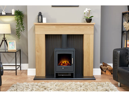 Adam Innsbruck Stove Fireplace Oak + Bergen Electric Stove Charcoal Grey, 48"