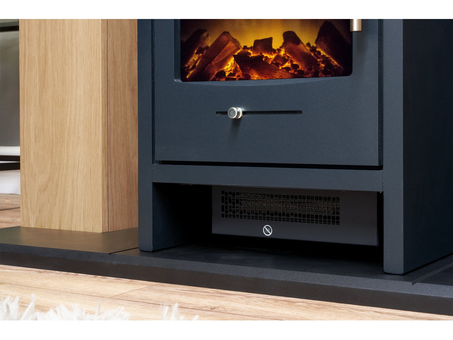 Adam Innsbruck Stove Fireplace Oak + Bergen Electric Stove Charcoal Grey, 48"