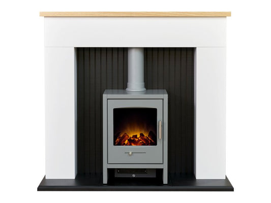 Adam Innsbruck Stove Fireplace in Pure White with Bergen Electric Stove in Grey, 45 Inch