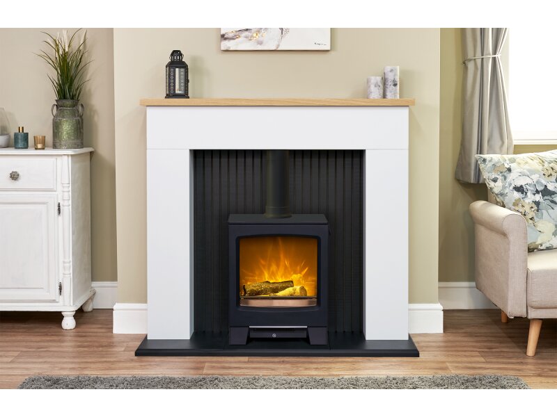 Adam Innsbruck Stove Fireplace in Pure White with Lunar Electric Stove in Charcoal Grey, 45 Inch