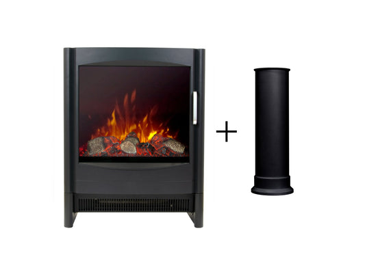 Adam Keston Electric Stove in Black with Straight Stove Pipe