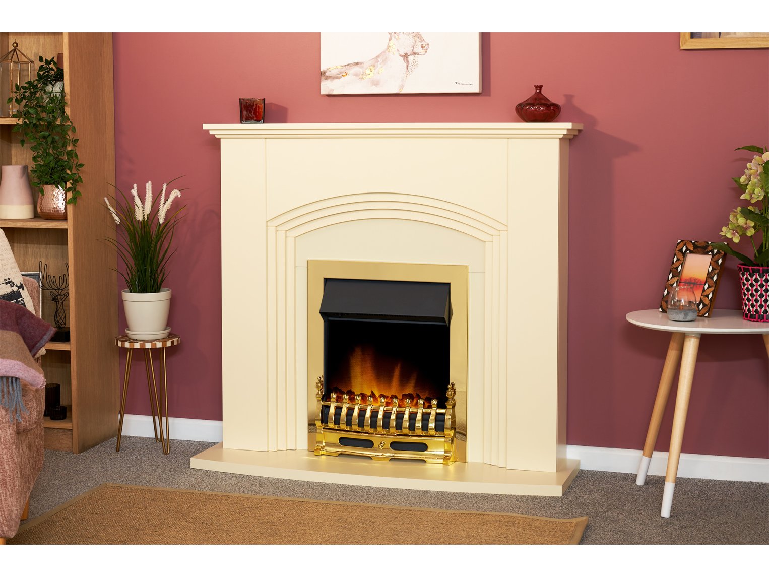 Adam Kirkdale Fireplace Cream + Blenheim Electric Fire Brass, 45"