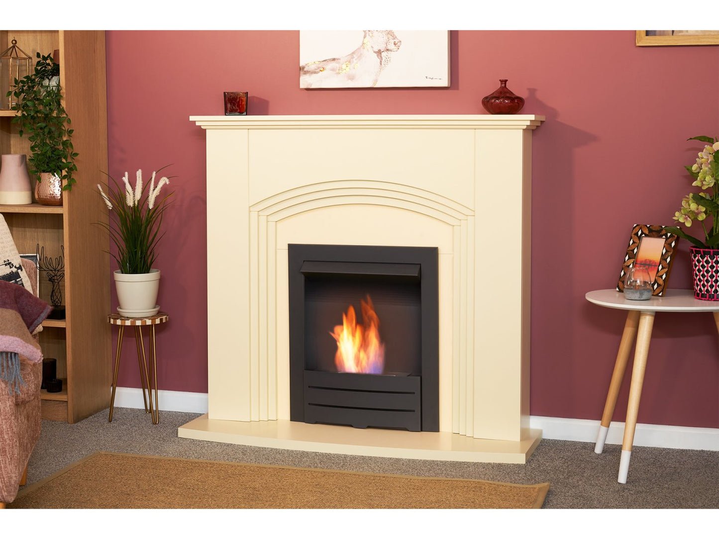 Adam Kirkdale Fireplace Cream + Colorado Bio Ethanol Fire Black, 45"