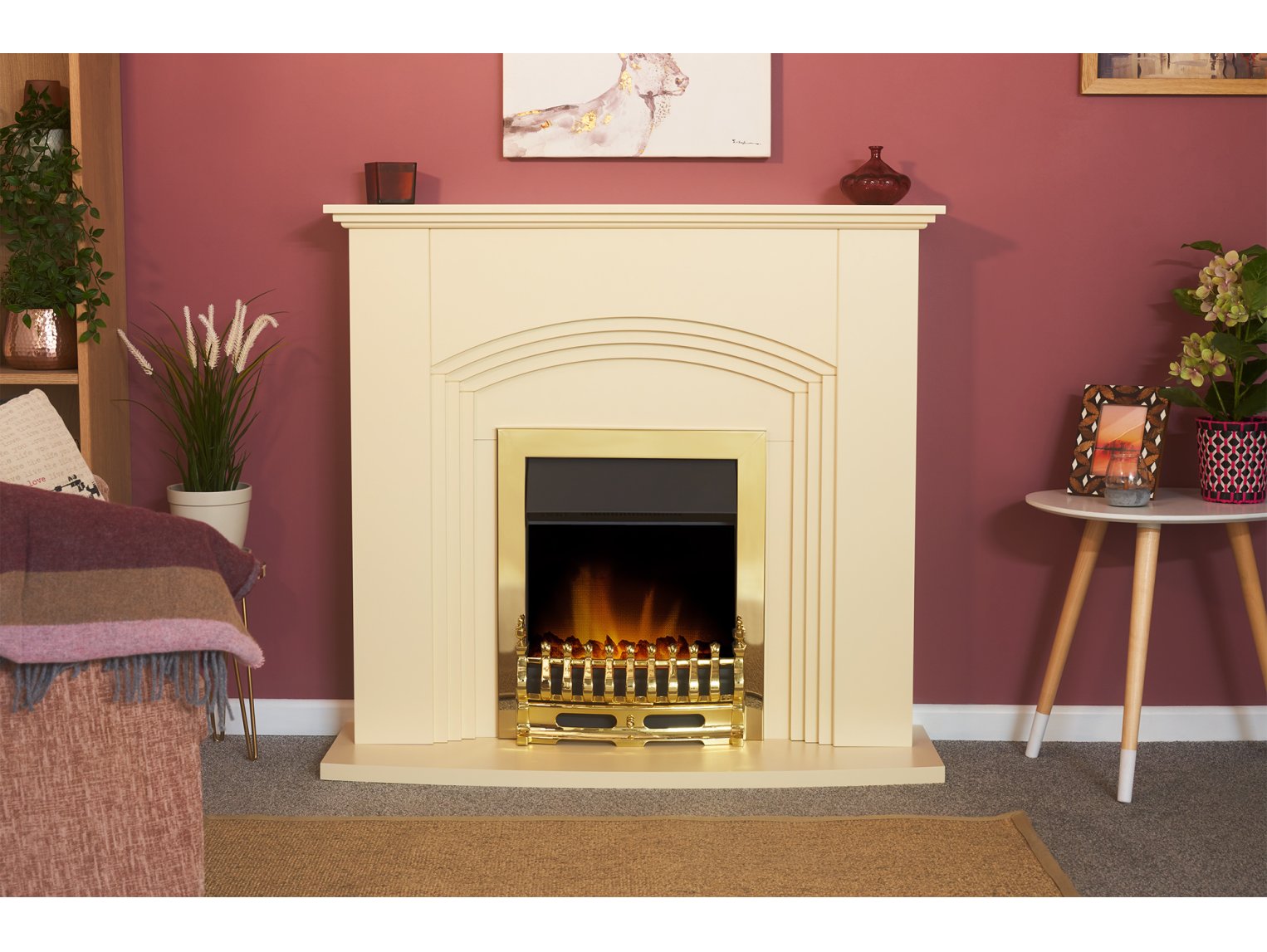 Adam Kirkdale Fireplace Cream + Blenheim Electric Fire Brass, 45"