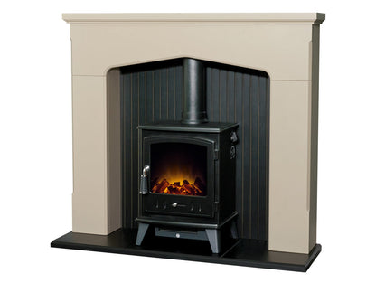 Adam Ludlow Stove Fireplace Stone Effect + Aviemore Electric Stove Black, 48"