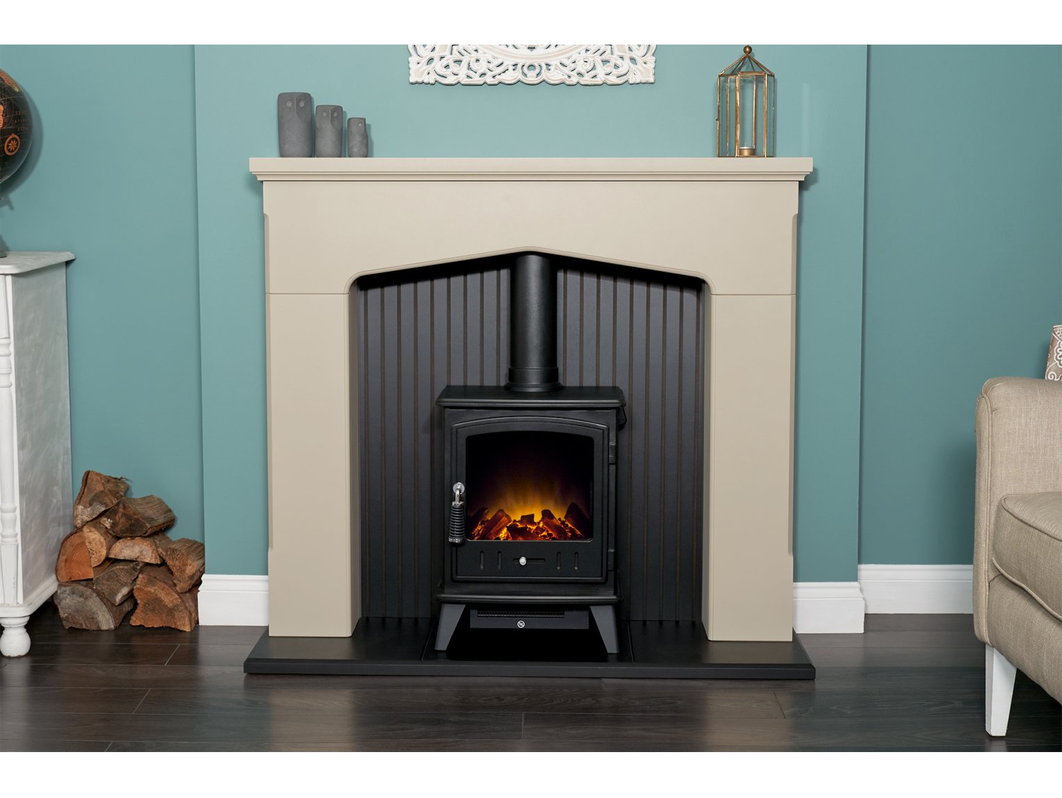 Adam Ludlow Stove Fireplace Stone Effect + Aviemore Electric Stove Black, 48"