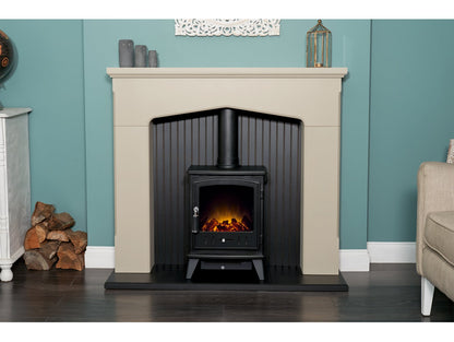 Adam Ludlow Stove Fireplace Stone Effect + Aviemore Electric Stove Black, 48"