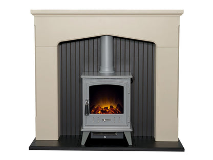 Adam Ludlow Stove Fireplace in Stone Effect with Aviemore Electric Stove in Grey, 48 Inch