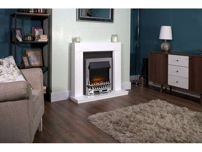 Adam Malmo Pure White & Black/Pure White + Blenheim Electric Fire Chrome, 39"