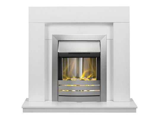 Adam Malmo Pure White & Black + Helios Electric Fire Brushed Steel, 39"