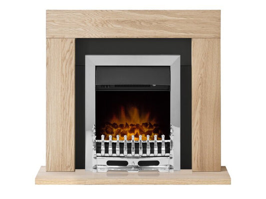 Adam Malmo Fireplace Suite Oak + Blenheim Electric Fire Chrome, 39"