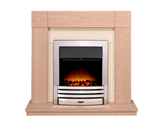 Adam Malmo in Oak & Black/Cream with Eclipse Electric Fire in Chrome, 39 Inch