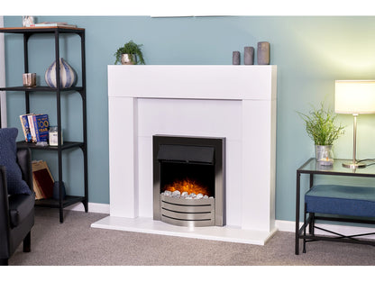 Adam Miami Fireplace Pure White + Comet Electric Fire Obsidian Black, 48"