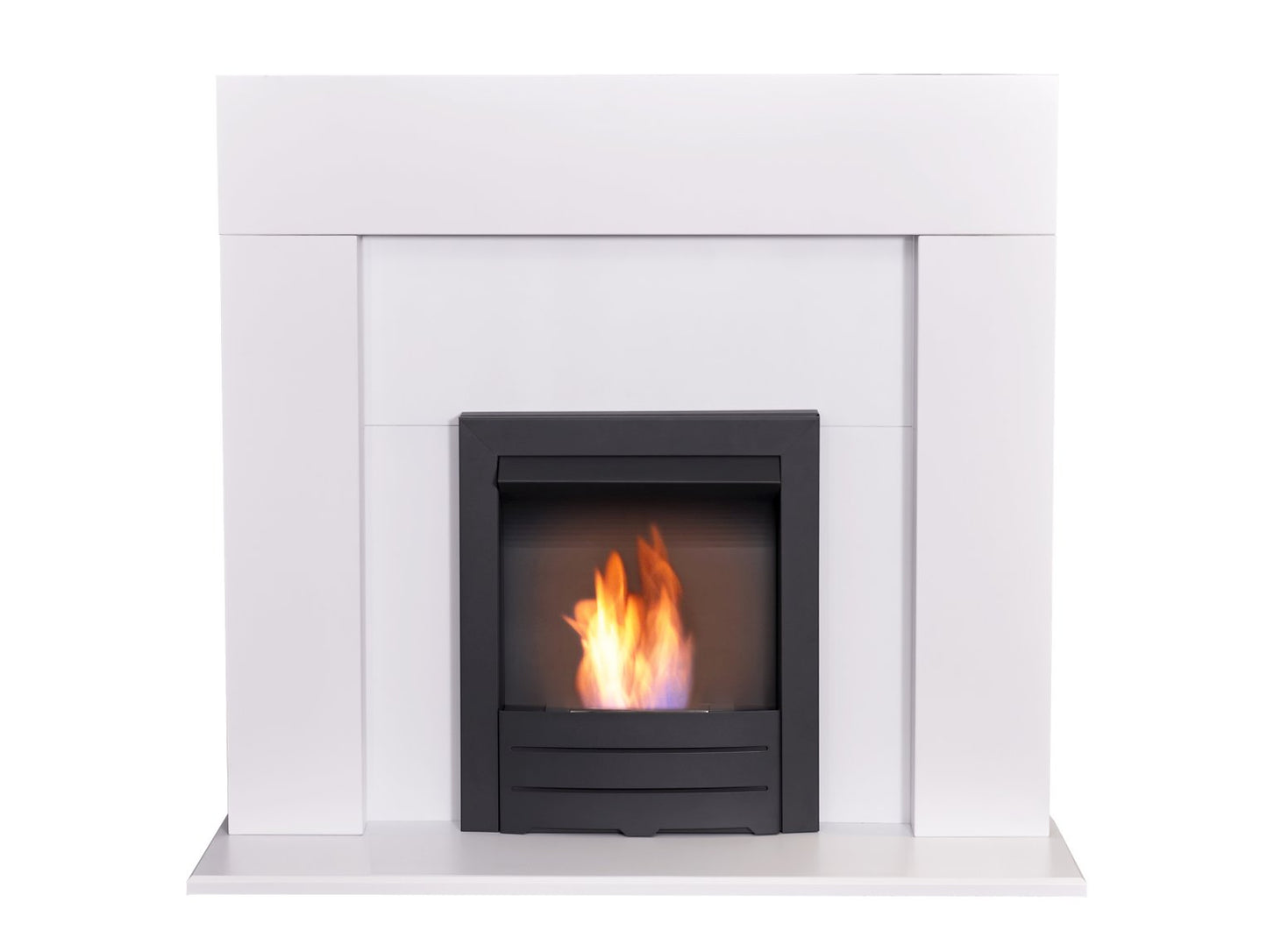 Adam Miami Fireplace in Pure White with Colorado Bio Ethanol Fire in Black, 48 Inch