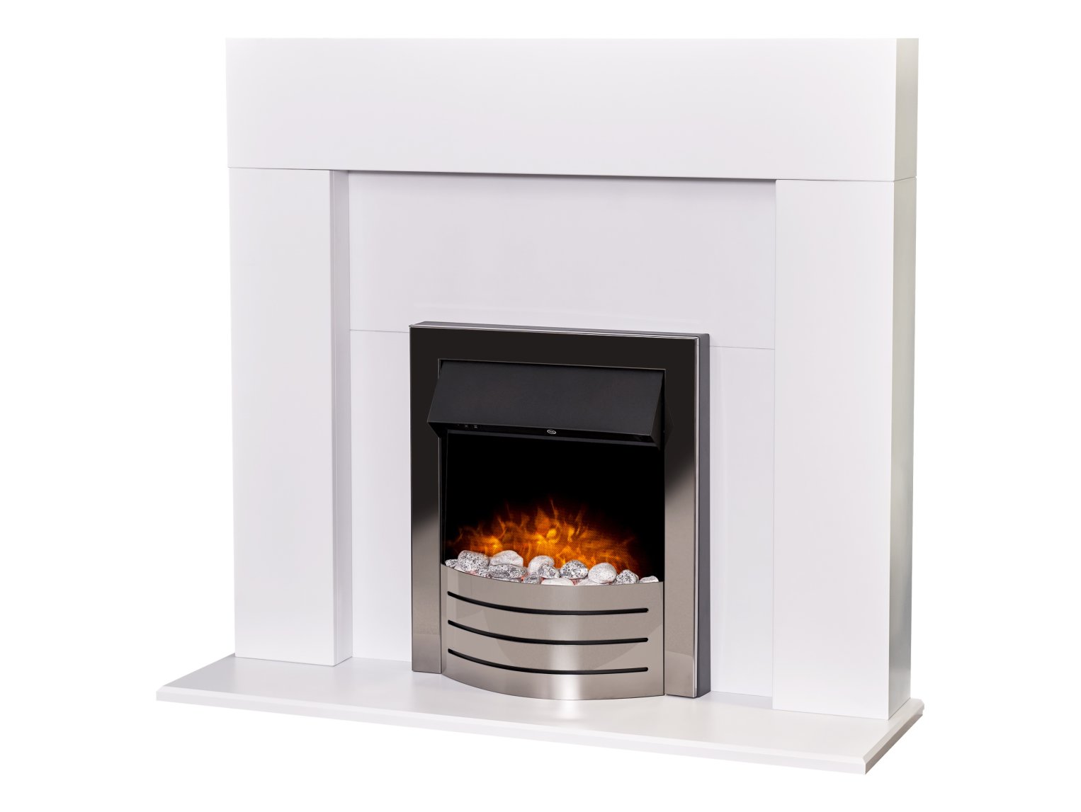 Adam Miami Fireplace Pure White + Comet Electric Fire Obsidian Black, 48"