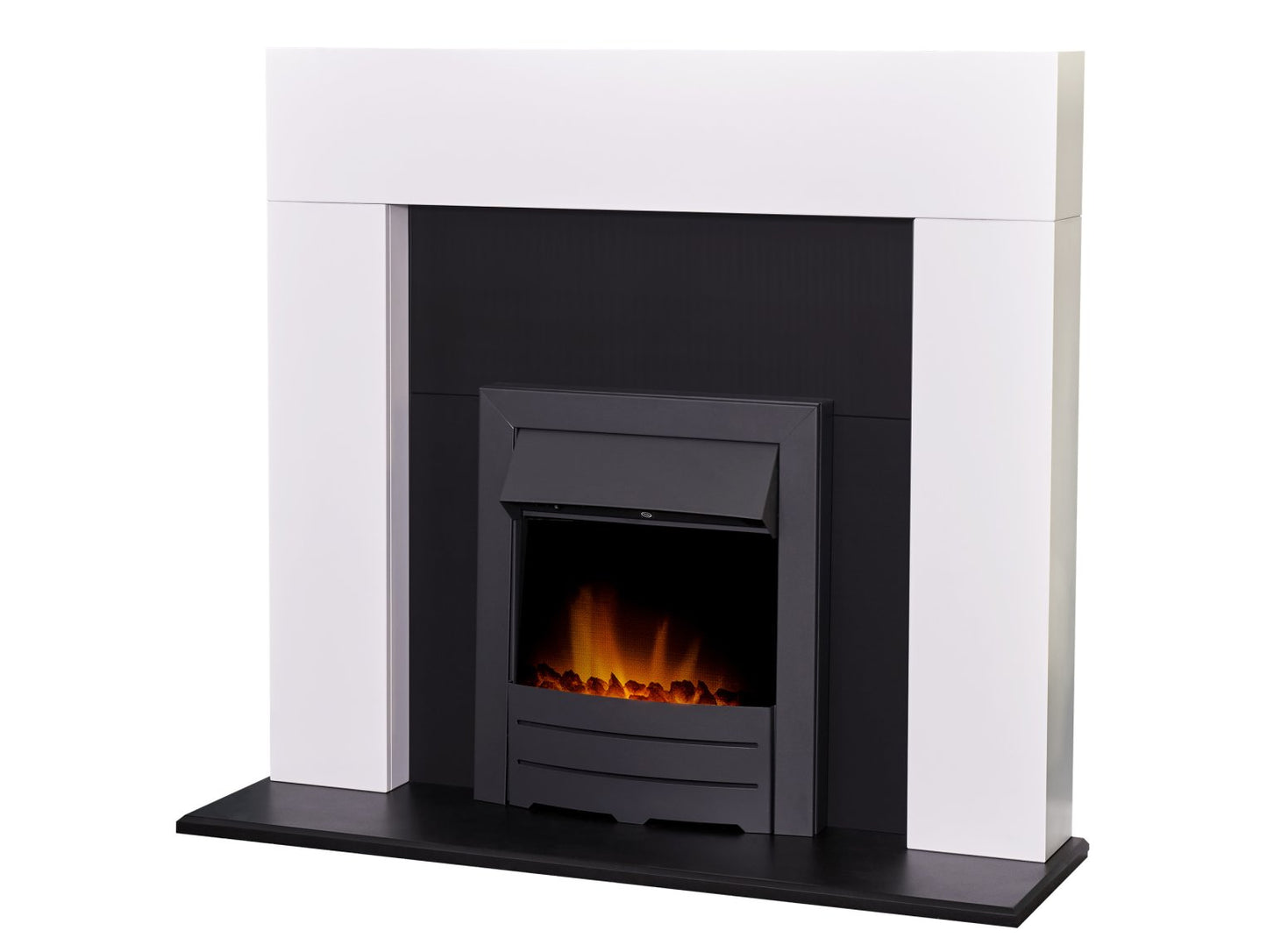 Adam Miami Fireplace Pure White & Black + Colorado Electric Fire Black, 48"