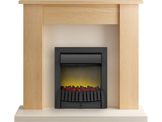 Adam New England Fireplace Suite in Oak with Elan Electric Fire in Black, 48 Inch