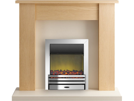 Adam New England Fireplace Suite in Oak with Eclipse Electric Fire in Chrome, 48 Inch
